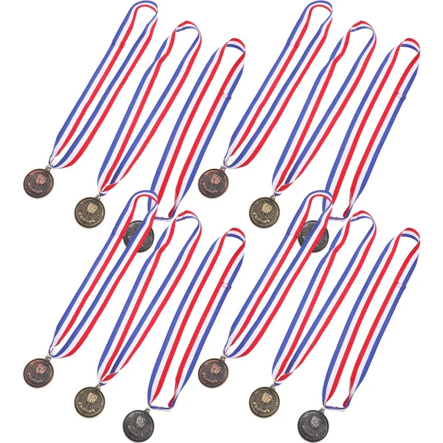 Lot De 12 Médailles Anniversaire Enfants - Médailles Football Doré/Argenté/Bronze Avec Rubans - Récompenses Sport Fête